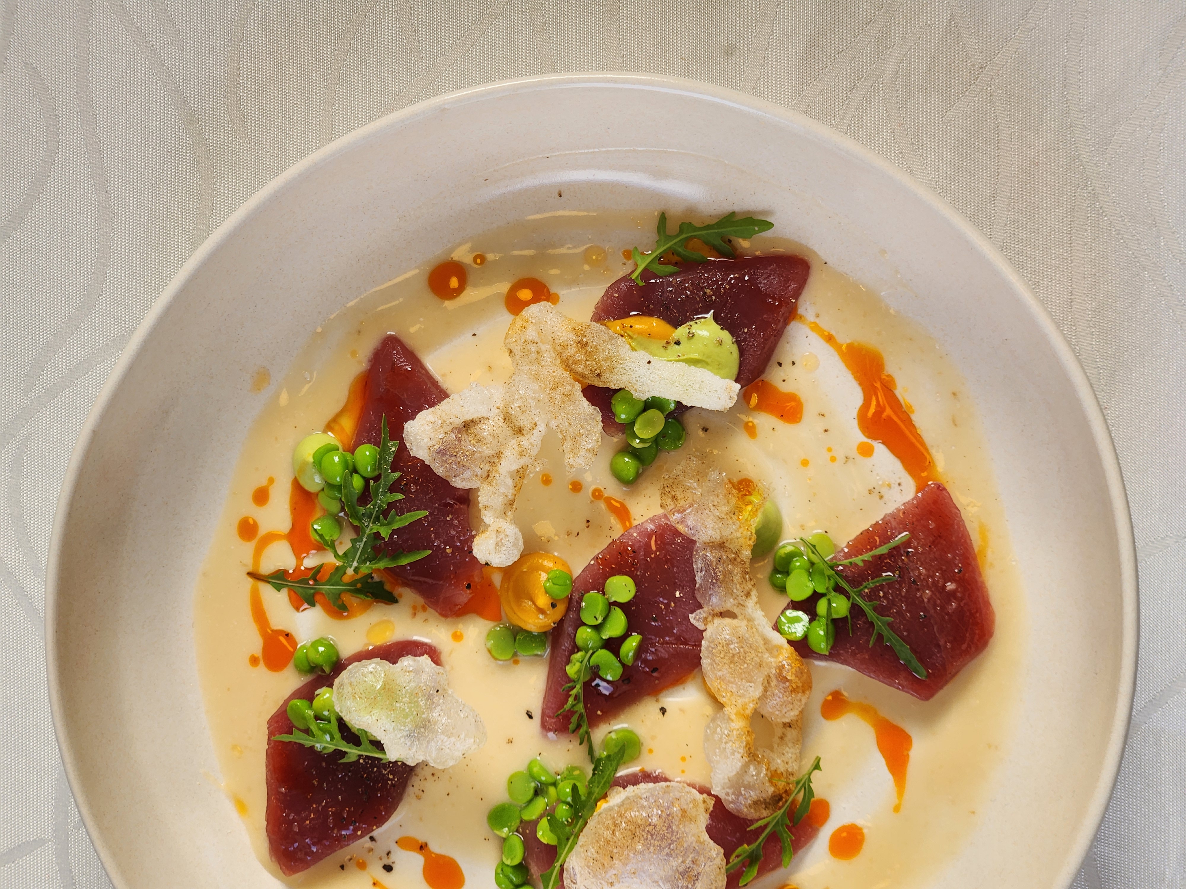 Mid-course tasting plate with precise plating