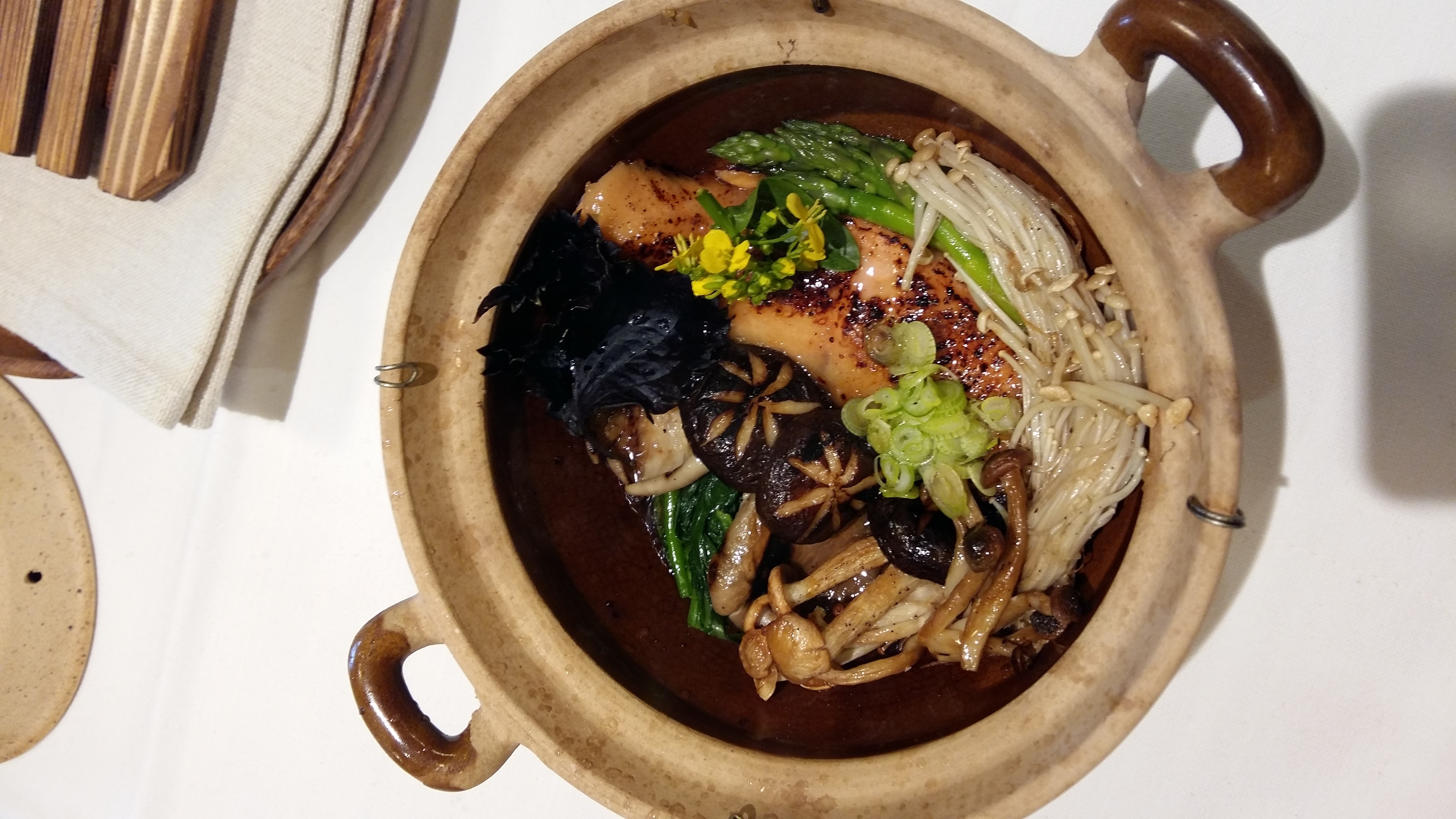 Claypot salmon with vegetables